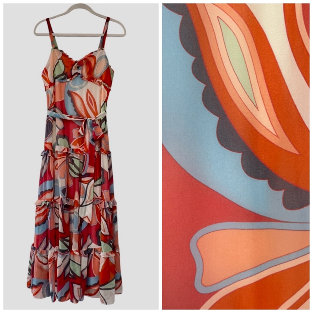 Alexis Multicolor Floral Print Maxi Dress — Red, Orange, Blue, Green